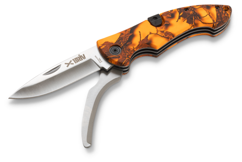 Briv Buköppnarfällkniv dubbelblad Belly Orange Camo