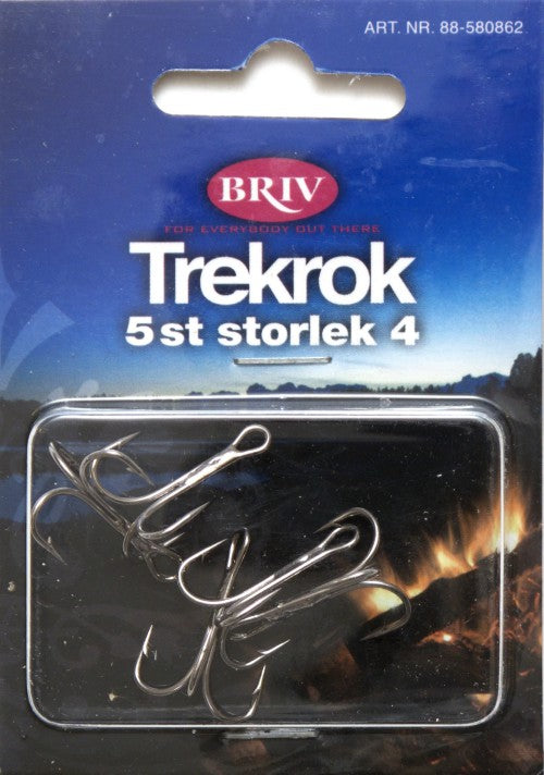 Trekrok till fiskedrag, storlek 4, 5-pack